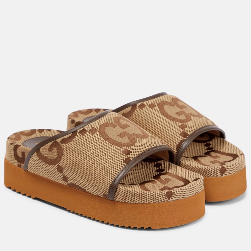 Brand New Gucci Jumbo GG Canvas Platform Slides Size 40